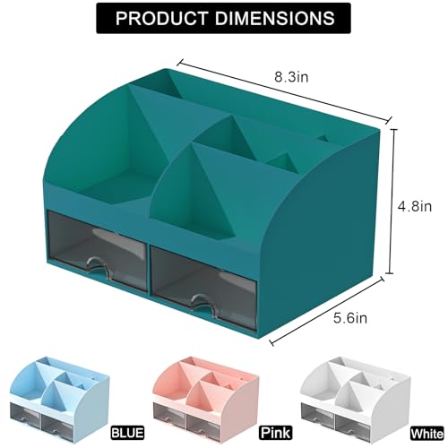 COMFYROOM Desk Organizer with 6 Compartments and 2 Drawers, Plastic Makeup Organizer, Pen Holder for Desktop Storage, Desk Organization for School, Home, Office Supplies (Dark Green) - color: Dark Green