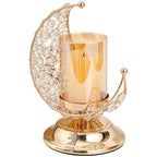 VALICLUD Ramadan Candle Holder Moon Shaped Candlestick 9.25X7.67X5.51In Iron Metal Tealight Holder for Eid Mubarak Home Decor Party Table Ornament