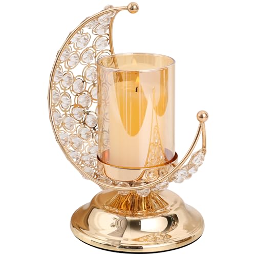 VALICLUD Ramadan Candle Holder Moon Shaped Candlestick 9.25X7.67X5.51In Iron Metal Tealight Holder for Eid Mubarak Home Decor Party Table Ornament