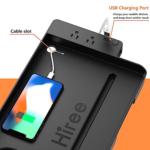 Bedside Shelf for Dorm Bunk Bed with USB Charging Port and 2 AC Outlets, Bedside Caddy, Attachable Bedside Table, College Dorm Essential Clip On Bedside Tray, Bunk Bed Accessories, Bedroom Furniture - color: Black