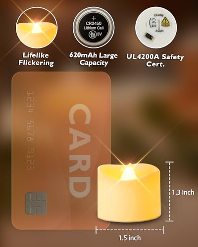 Homemory 48-Pack Novelty Flickering Flameless Tea Lights Candles, 200+Hours Battery-Operated LED Fake Candles for Wedding Table Centerpieces,Proposal,Anniversary, Ivory Base, Ø1.5'' × H1.3'' - color: Warm White Glow, Ivory Base, size: Pack of 48