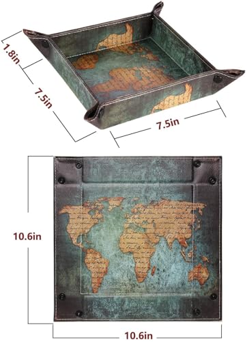 siduater Valet Tray Desktop Storage Organizer, Vegan Leather Catchall Bedside Vanity Tray Nightstand Caddy Holder for Remote Controller, Watch, Keys, Phone, Wallet, Sunglasses, Jewelry - Map - color: Map Design