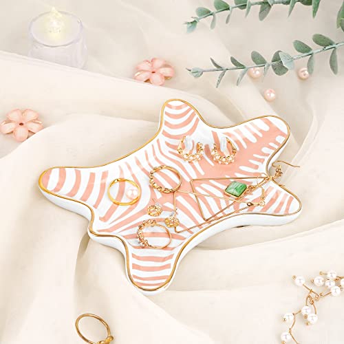 Trycooling Hand Painted Tiger Skin Ceramic Jewelry Dish Small Jewelry Rack Tray Rings Bracelets Earrings Trays Holder (Pink) - color: Pink