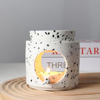 Ceramic Fragrance lamp with Tea Light Holder | Aroma lamp | Scented Oil and Scented Wax Diffuser | H*11cm ø10cm Removable Bowl | Grooved Surface (Inkblot) - color: Inkblot