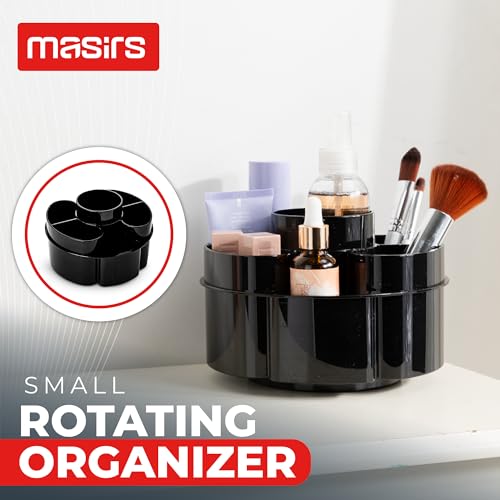 Masirs Small 360 Rotating Makeup Organizer - Mini Yet Spacious Cosmetic Storage Solution with Multiple Compartments - The Perfect Spinning Make-Up Caddy for Vanity or Bathroom Counter (Round - Black) - color: Round Black