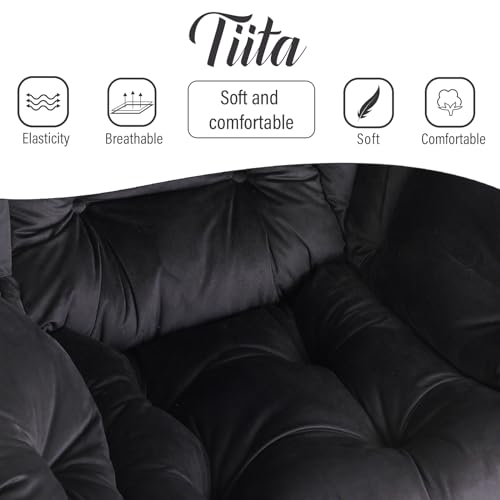 Tiita Lazy Chair with Ottoman, Black Modern Large Accent Chair, Comfy Leisure Sofa Armchair with Ottoman, Reading Chair with Footrest for Bedroom, Living Room, Dorm Rooms, Velvet Black - color: Black