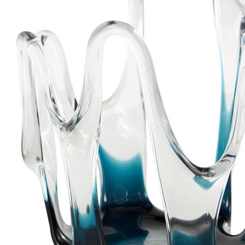 Deco 79 Glass Abstract Decorative Vase Ombre Centerpiece Vase with Wavy Oval Cutouts, Flower Vase for Home Decoration 7" x 7" x 10", Blue - color: Blue, size: 7" x 7" x 10"