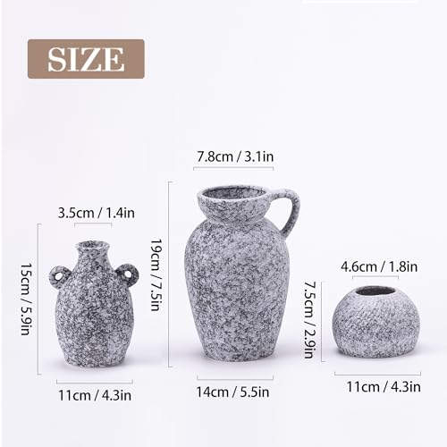 Stone Vase Home Table Decor, Black Ceramic Modern Rustic Farmhouse Vase Set of 3 Centerpiece for Shelf Bedroom Bathroom Desk - color: 16 Black & White