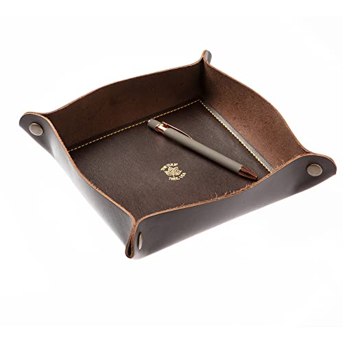 USA Handmade Premium Leather Valet Tray, Folds Flat! Dice Rolling Basket and Organizer with Brass Snaps (Brown Gold, Large) - color: Brown Gold, size: 7" x 7" x 2"
