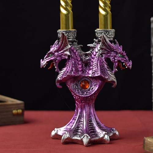 Double Head Dragon Taper Candle Holder, Black Resin Candlestick for Home Decor, Dining Table, Living Room, Coffee, Table Centerpiece(Blue)