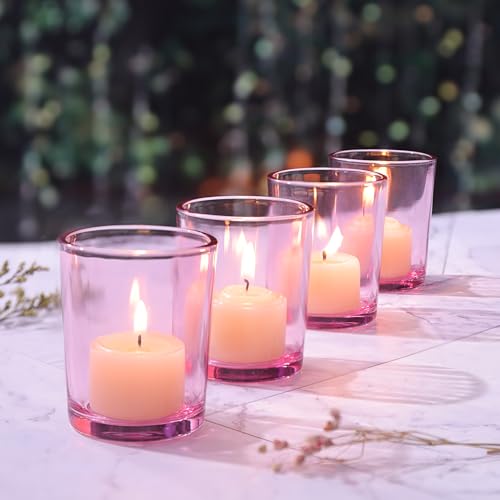LETINE Pink Votive Candle Holders Set of 36 - Elegant Glass Tealight Candle Holder for Wedding Centerpiece Table Decorations - Ideal Pink Centerpieces for Centerpieces, Graduations, and Bridal Showers - color: Pink