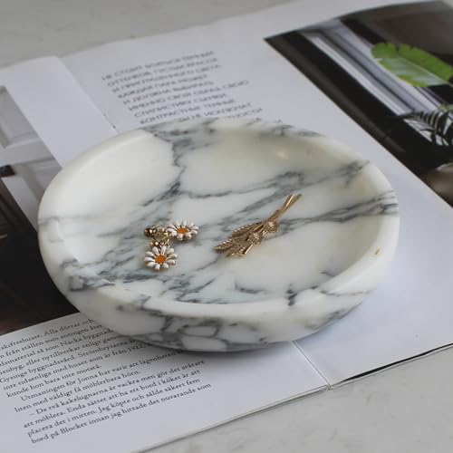 Nawgnail Natural Travertine Marble Jewelry Dish 5.5",Trinket Dish for Ring Earring, Gift for Woman Daugther(Arabescato Calacatta) - color: Arabescato Calacatta