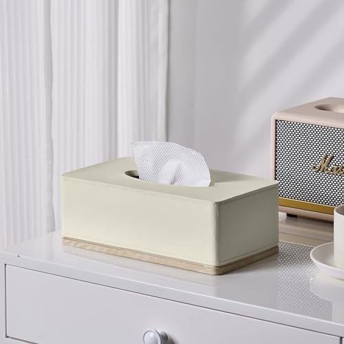 Rectangular Tissue Box Cover for Bathroom,Livingroom,Bedroom, Hand Carved Leather Resin Tissue Box Holder,10 x 5.7 x3.7 in, Beige - color: C-beige