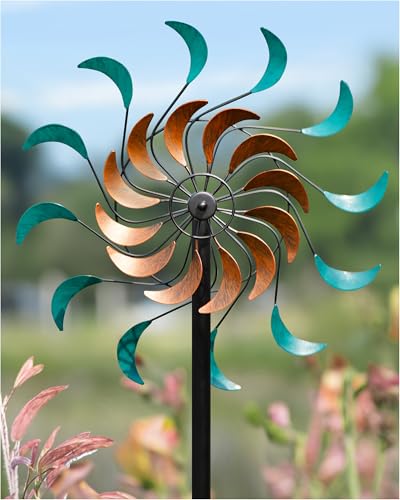 Wind Spinners Outdoor - Metal Windmill for Yard, Garden Spinners with Stake, Yard Art, Ideal Lovely Gift for Family Friends(13'' W x 54'' H) - color: Bronze-1