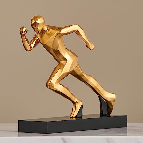 AWNR Male Runner Statue Abstract Figurine Gold Decor Resin Art Sculpture Modern Home Decor for Living Room TV Stand Desk Accents Shelf Decor Office Decorations Perfect Collectible - color: Gold Runner