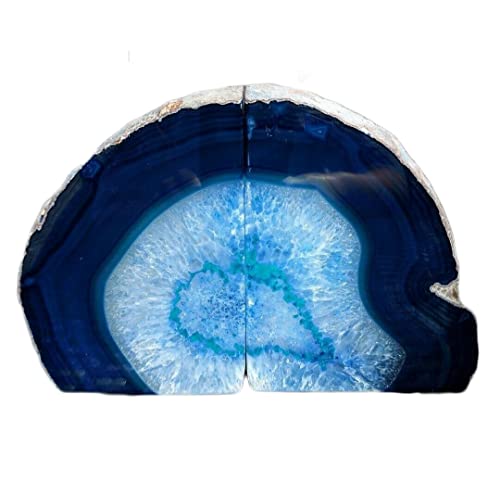 AMOYSTONE Blue Agate Stone Bookends, Heavy Sturdy Bookends for Heavy Books, Rock Crystal Book Holder, 6-8 LBS, Decorative Bookends for Home Office Desk, Perfect Housewarming Gift - color: Blue, size: 6-8 Pounds