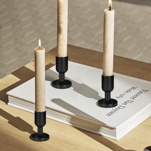 SHOHAYTO Vintage Black Taper Candle Holders Set of 8, Black Candle Stick Holders for Dining Table, Wedding Centerpiece, or Festive Mantel Decor - color: Black