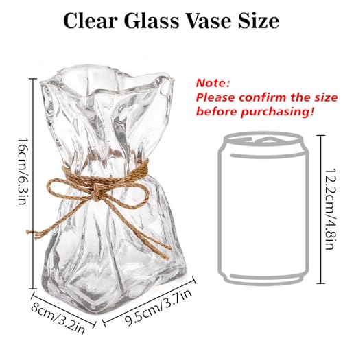 FOWSEEK 6 Inch Small Glass Flower Vase, Irregular Clear Flower Vases for Centerpiece Table Indoor Desk Decor, Modern Art Decorative Vase for Home Office Wedding Bookshelf Housewarming Gift - color: Clear, size: Small