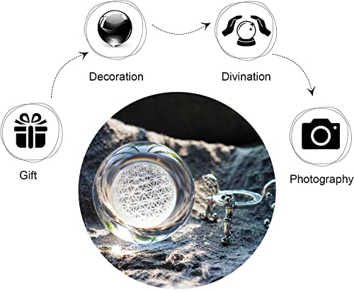 H&D HYALINE & DORA 3D Laser Engraved Flower of Life Crystal Ball Paperweight with Stand,Chakra Healing Grid Flower Globe for Spiritual Decor Gift - color: 60mm Flower of Life