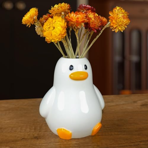 Mougigi Unique Duck Vase - Cute White Ceramic Handcrafted Piece with Round Modern Design, Funky Aesthetic Table Decor for Flowers/Accessories, Cool Animal Goose-Themed Art Vase Great for Decor Gifts - color: Fat Duck Vase