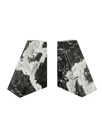 Black Marble Bookend 6" - Book Stoppers for Bookshelves - Modern Decorative Marble Bookends for Home and Office, Black Zebra - color: Black