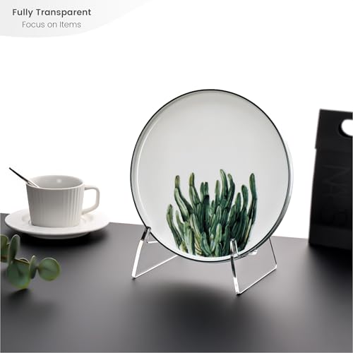 YUXUN Plate Stand for Display,2 Pack Plate Holder Display Stand,Acrylic Picture Frame Stand for Picture,Decorative Plate,Photo Easel,Tabletop Art(Clear,6Inch)