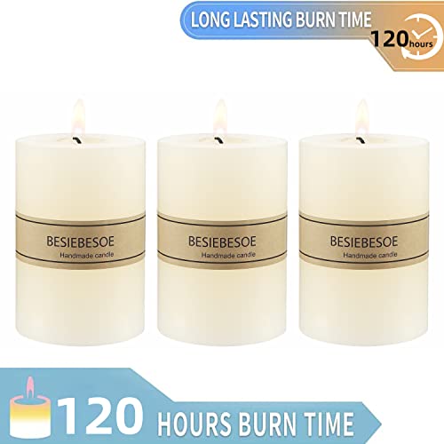3×4 Ivory Pillar Candles Set of 3 Unscented Handpoured Weddings, Home Decoration, Restaurants, Spa, Church Smokeless Cotton 120 Hour - size: 3×4 ivroy