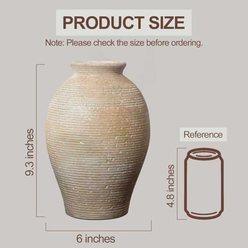 Ceramic Flower Vase for Home Decor, Rustic Farmhouse Vintage Retro Large Vase for Living Room, Kitchen, Bedroom, Decoration for House, Bookshelf, Dining Table, Office, Gift(9.3 inch) - color: Retro and Rustic-9.3"