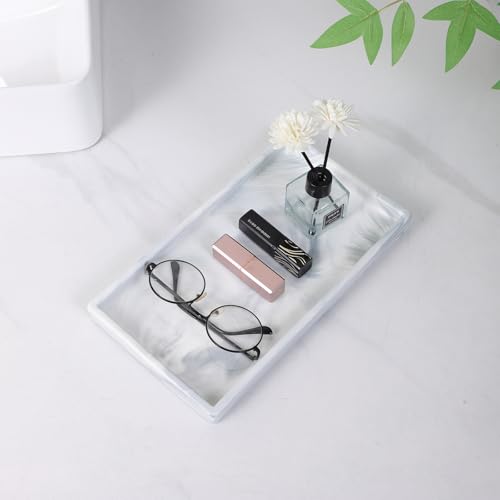 Bathroom Vanity Tray - 11'' Ceramic Rectangle Countertop Tray, Heavy-Duty Perfume Organizer Plate, Jewelry Ring Tray, Kitchen Soap Dispenser Stone Trays, Marble White - color: Marble White
