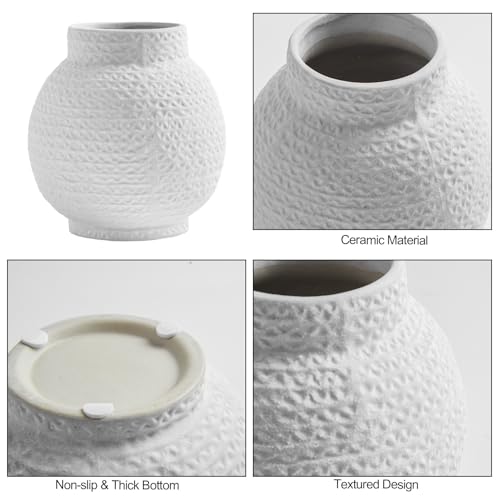DN DECONATION White Vase for Flowers, Ceramic Vase for Home Decor, Modern Decorative Vase, Small Cute Flower Vases for Kitchen/Office/Living Room/Bookshelf/Farmhouse/Mantel - White Texture(Small) - color: White, size: 3.9"