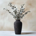 Large Ceramic Rustic Vase, 11" Black Terracotta Farmhouse Flower Vase, Modern Boho Pottery Decor for Living Room, Bathroom, Office, Shelf, Mantel