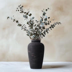 Large Ceramic Rustic Vase, 11" Black Terracotta Farmhouse Flower Vase, Modern Boho Pottery Decor for Living Room, Bathroom, Office, Shelf, Mantel