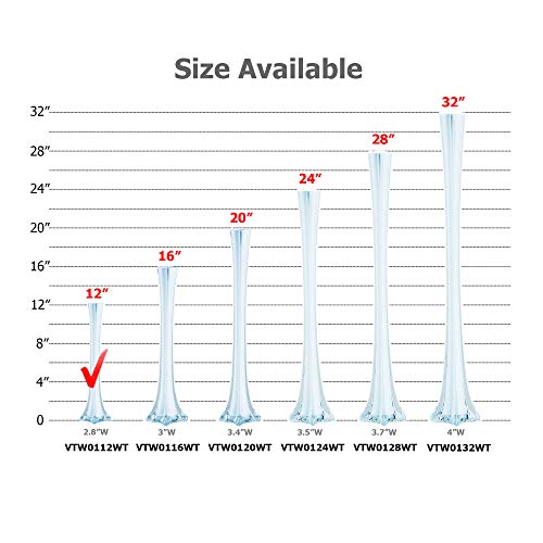 WGV Eiffel Tower Vase Bulk, Open 0.75", Height 12", (Multiple Sizes Choices) White Glass Floral Container with Sturdy Base, Flower Centerpiece for Wedding Event Home Decor, Arts Crafts, 24 Pieces - color: White (1 Case), size: 12"H