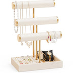 Abiglifty 3 Tier Necklace Holder Display, Jewelry Organizer, Jewelry Stand, Bracelet Display, Necklace Organizer, Bracelet holder, Jewelry Display for Necklace, Watches, Rings, Beige - color: Beige