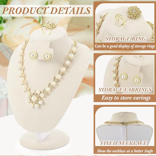 Youyole 3 Pcs Beige Velvet Necklace Display Stand Necklace Jewelry Bust Jewelry Mannequin for Necklace Earrings Ring Show - color: Beige, size: Velvet