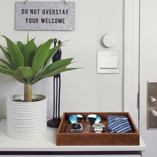 SITHON Valet Tray Desk Organizer, PU Leather Catchall Bedside Vanity Tray Nightstand Caddy Coin Box Key Jewelry Storage Organizer, Valentine's Day Gift, Brown - color: Brown