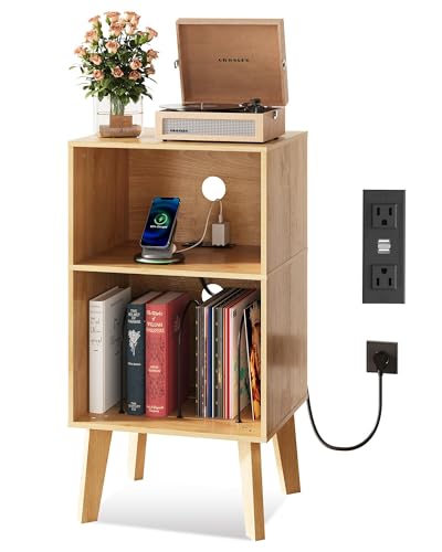 WLIVE Modern Nightstand with Storage, Small Space Bedside Table, End Table for Bedroom & Living Room, Mid Century Night Stand with Open Shelf & Sturdy Wood Legs, Light Oak - color: Natural Oak