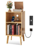 WLIVE Modern Nightstand with Storage, Small Space Bedside Table, End Table for Bedroom & Living Room, Mid Century Night Stand with Open Shelf & Sturdy Wood Legs, Light Oak - color: Natural Oak