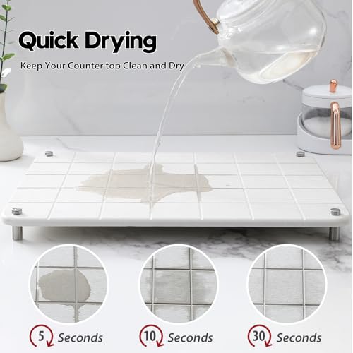 Razborci Stone Dish Drying Mat for Kitchen Counter, Water Absorbing Bathroom Tray Sink Organizer, Diatomaceous Earth Countertop Dish Rack Riser Sponge Holder Soap Dish, Gray Beige, 16" x 12" - color: 1. Greige, size: 16" x 12" x 1"