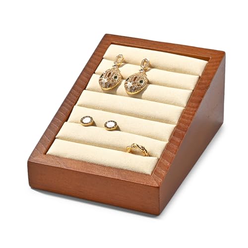 Oirlv Solid Wood Ring Tray Display Stand Slotted Jewelry Ring Showcase Display Jewelry Organizer for Trade Showcase(Creamy-white) - color: Wood Creamy-white