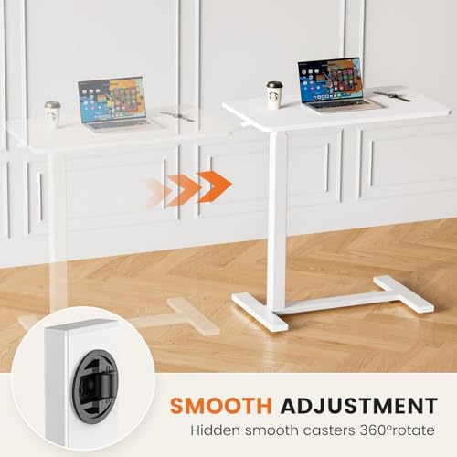 Sweetcrispy Overbed Bedside Table with Wheels, Adjustable Hospital & Home Use Bed Table, Rolling Laptop Table, Mobile Standing Desk, White - color: White