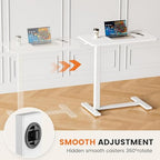 Sweetcrispy Overbed Bedside Table with Wheels, Adjustable Hospital & Home Use Bed Table, Rolling Laptop Table, Mobile Standing Desk, White - color: White