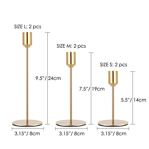 Gold Candle Holders Candlestick Holder for Taper Candles, Set of 6 Pcs Decorations Candle Stick Long Holder for Table Centerpieces, Wedding, Dinning, Anniversary, Party(Candles not Include) - color: Gold, size: Set of 6 Pcs