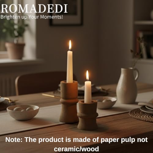 Romadedi Candlestick Holders Boho Decor: Taper Candle Holders Paper Mache for Living Room Modern Decorations Candle Stick Dining Table Centerpiece Fireplace Home Decoration Brown - color: Brown