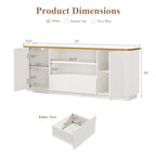 QUW 70" Fluted TV Stand for TVs Up to 80", Modern Entertainment Center with 2 Drawers & Cabinets, TV Console with Curved Profile Design, Luxury Wooden Media Console for Living Room, White - color: White