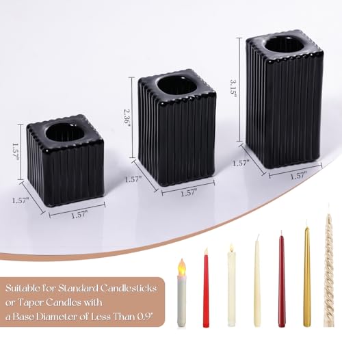 LETINE 12pcs Black Vertical Stripe Glass Candlestick Holders - Chic Taper Candle Sticks Holder Set for Elegant Dining & Home Decor - Ideal Candle Holders for Wall,Living Room,Bedroom, Kitchen Decor - color: Black