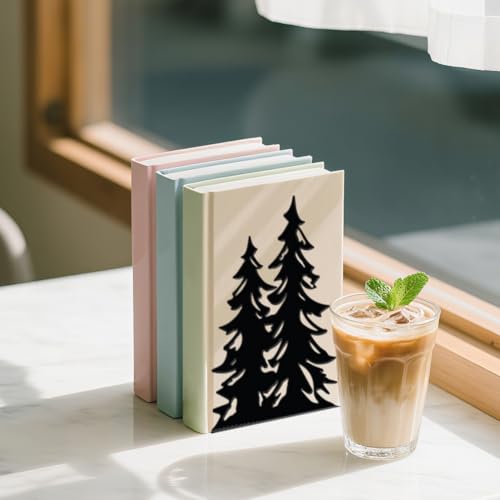 WADORN 1 Pair Pine Tree Metal Decorative Bookend for Shelves, Heavy Duty Book Ends Modern Non-Skid Books Holder Stand Black Book Support Stoppers for Desk Bookshelf Office Home, 5.3x4.3x7.9 Inches - color: Pine Tree