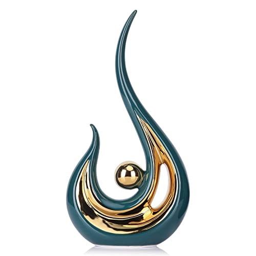 LCCCK Teal Gold Abstract Figurine Statues for Home Decor – Modern Ceramic Sculpture Accent, Decorative Statues for Living Room, Shelf, TV Stand, Office or Coffee Table Centerpiece Art Decoration - color: Green and Gold