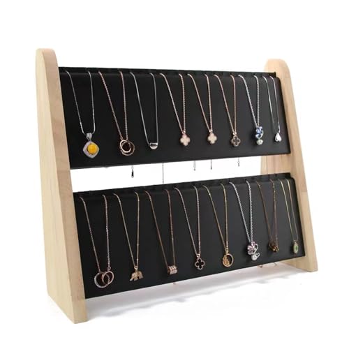 TANG SONG 1 PC 34 Grids Double-Deck Wood Leather Soft Mat Multiple Necklace Display Stand Necklace Chains Organizer Holder for Home (Black) - color: Black, size: Double-Layers