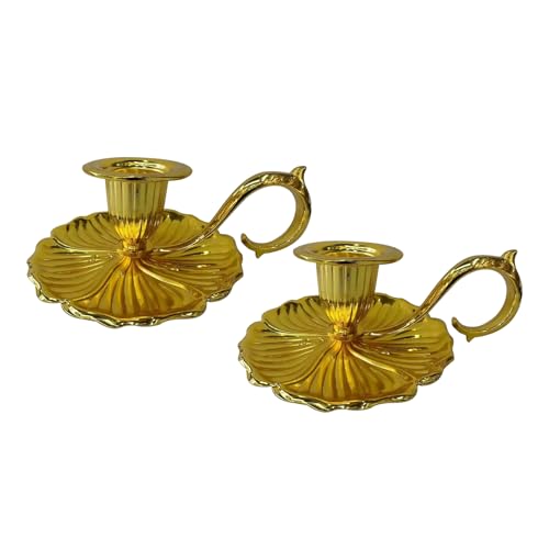 Vintage Candle Holder Detachable Metal Candlestick Holders with Handle Rustproof Taper Candle Holders for Christmas Wedding Home Decor (2, Gold) - color: Gold